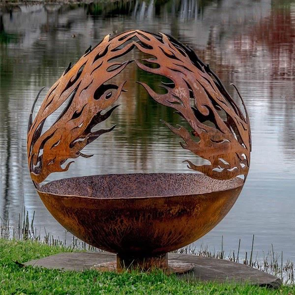 3D Cut Corten Steel Sphere Firepit