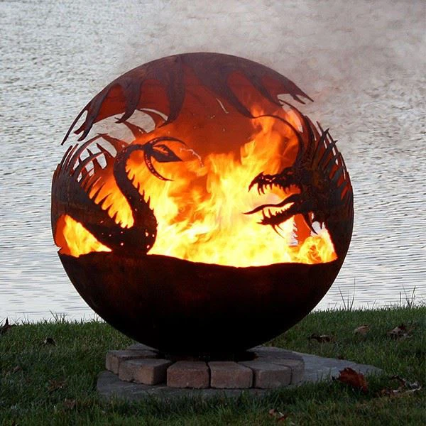 3D Cut Corten Steel Sphere Firepit