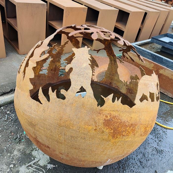 Corten Steel Sphere Fireball