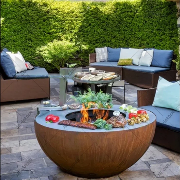 Round Barbecue Made Of Corten Steel